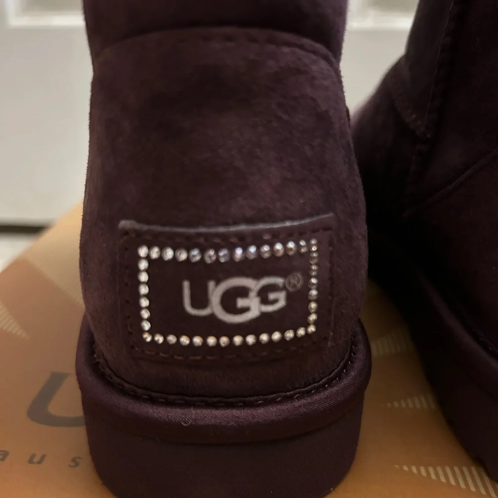UGG Women's Purple Suede Tall Boots with Rhinestone Bows
